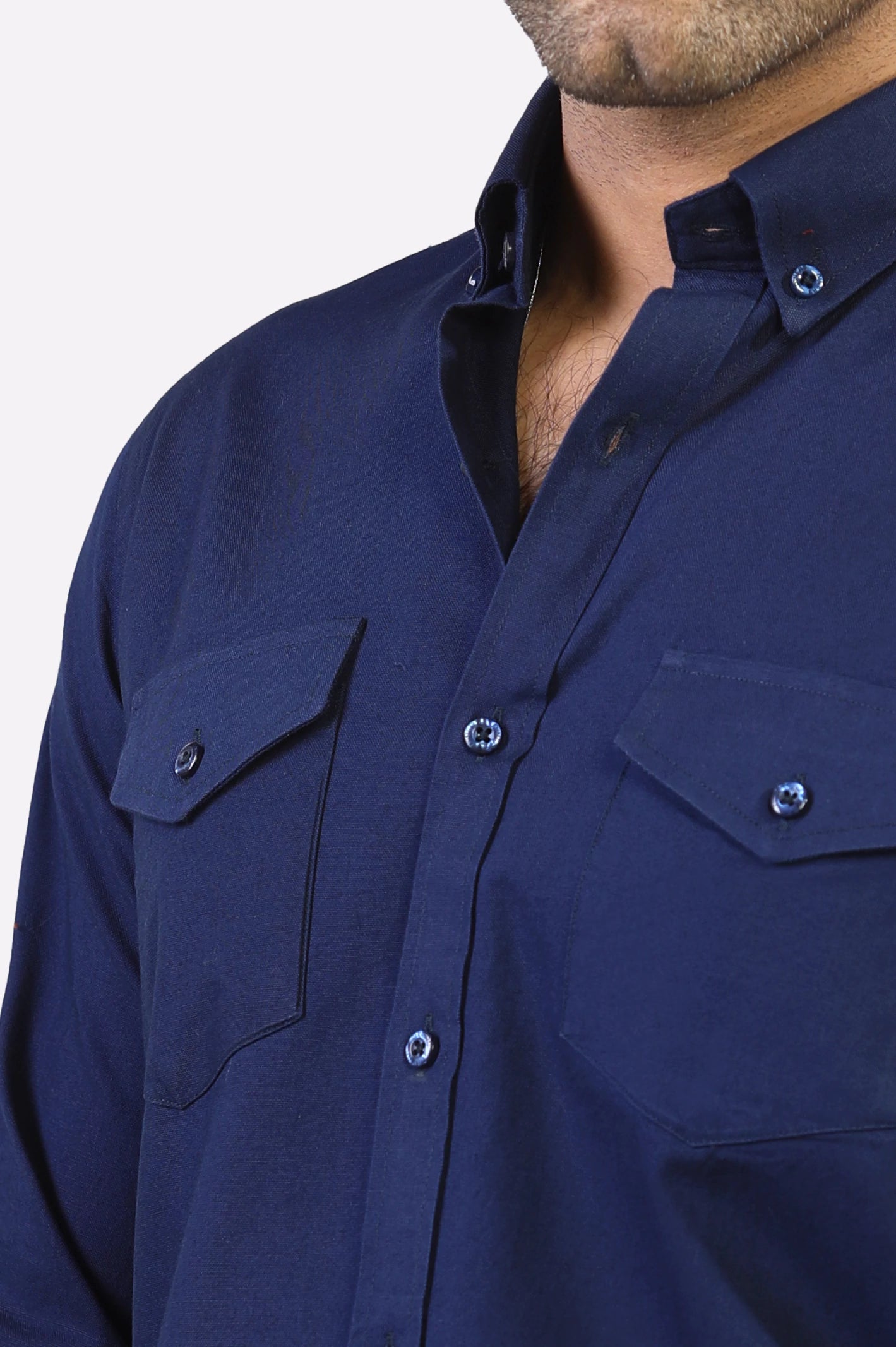 Men Navy Blue Plain Casual Shirt