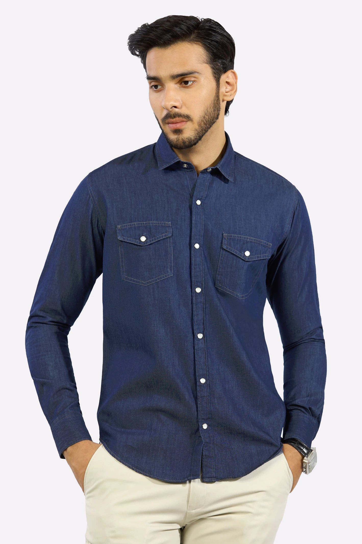 Blue Textured Casual Shirt for Mens