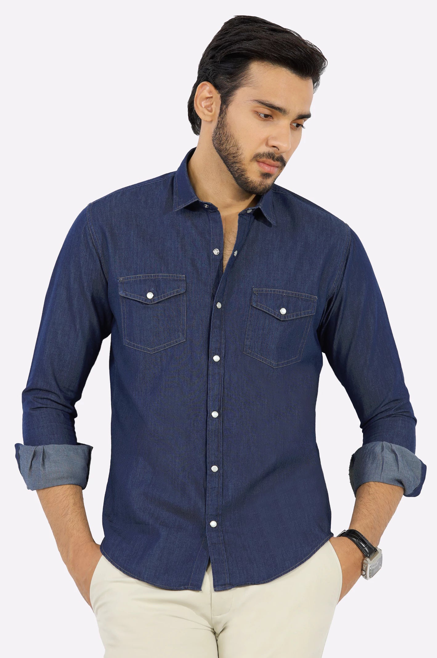 Blue Textured Casual Shirt