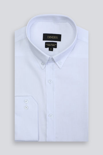 White Pinpoint Textured Casual Shirt From Diners
