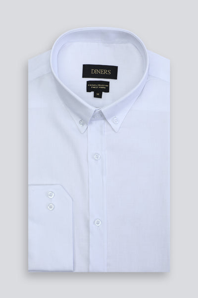 White Pinpoint Textured Casual Shirt From Diners
