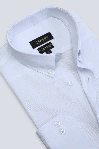 White Pinpoint Textured Casual Shirt From Diners