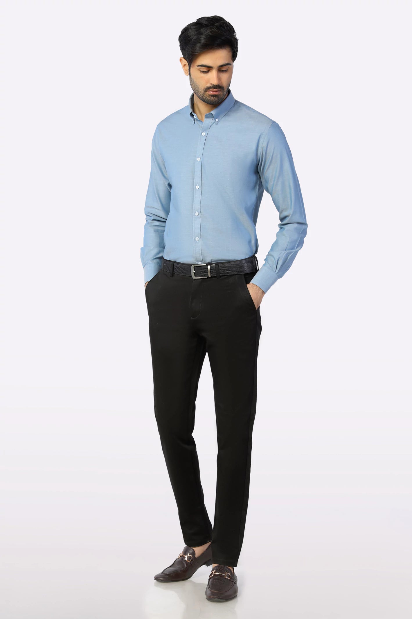 Blue Textured Casual Shirt From Diners