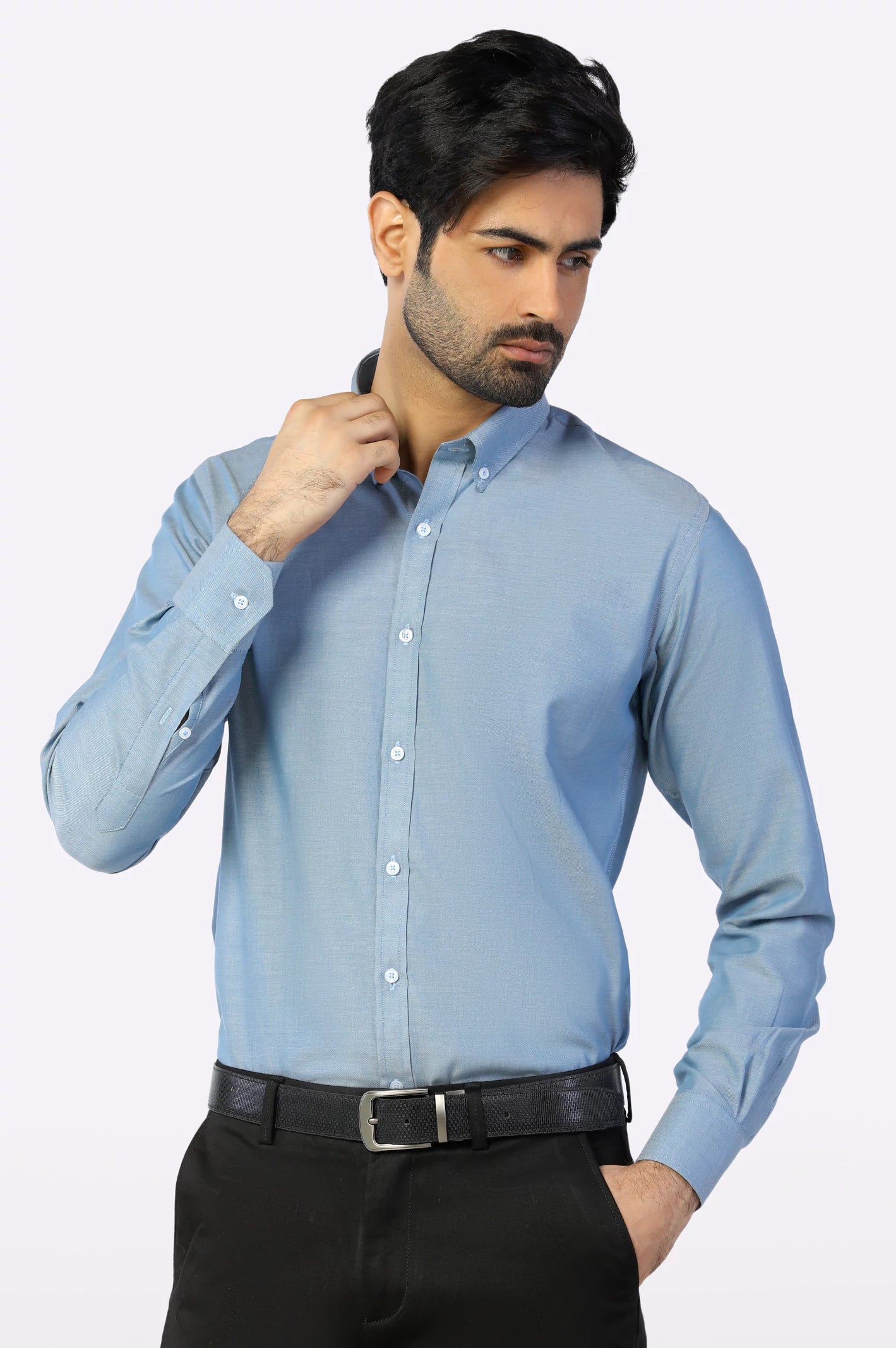 Blue Textured Casual Shirt From Diners