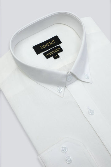 White Twill Textured Casual Shirt
