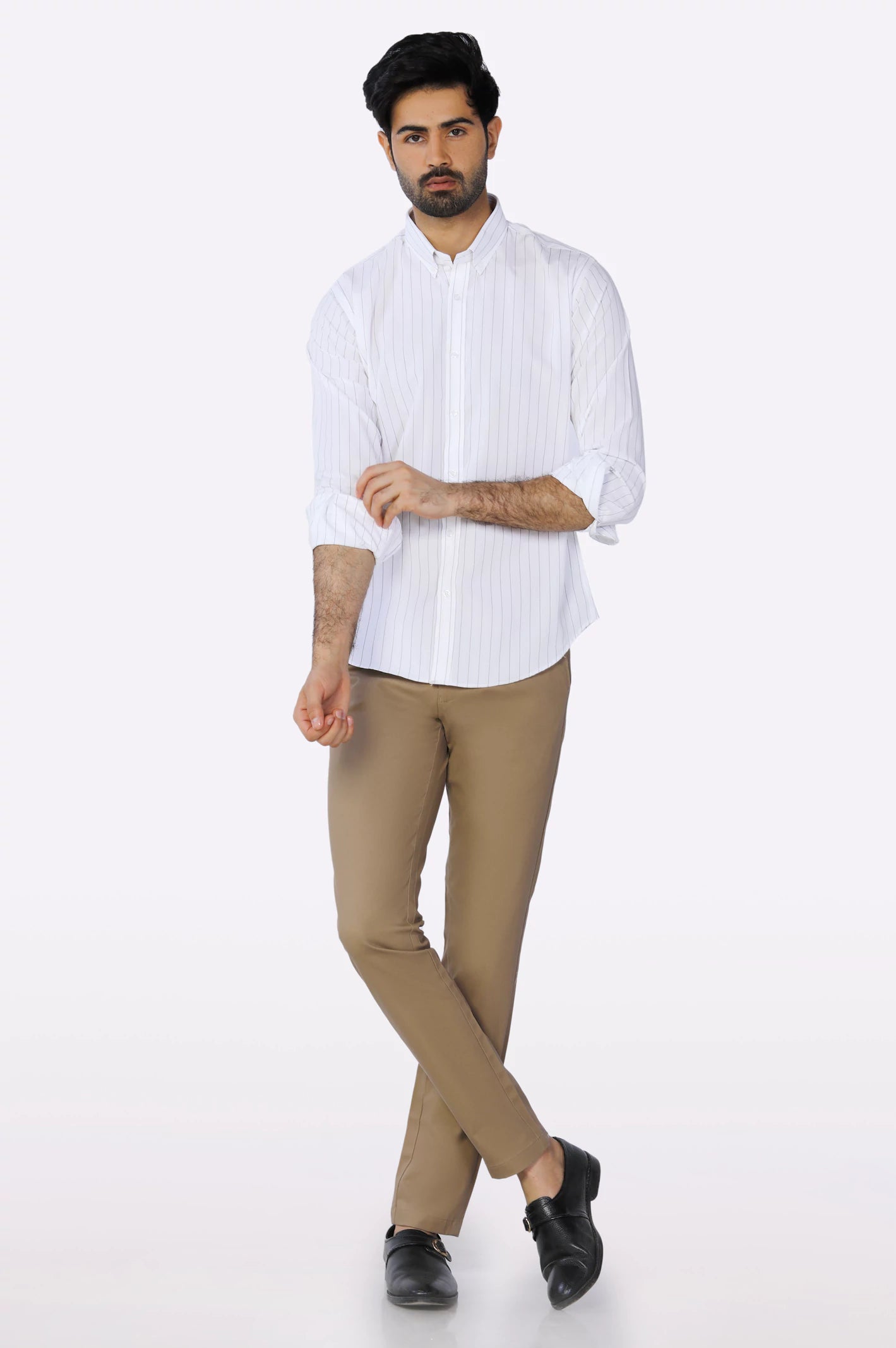 White Pinstripe Casual Shirt From Diners