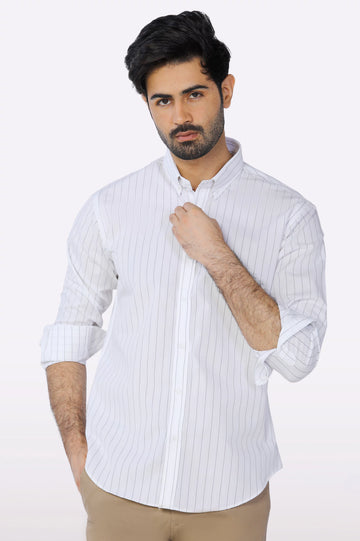 White Pinstripe Casual Shirt From Diners