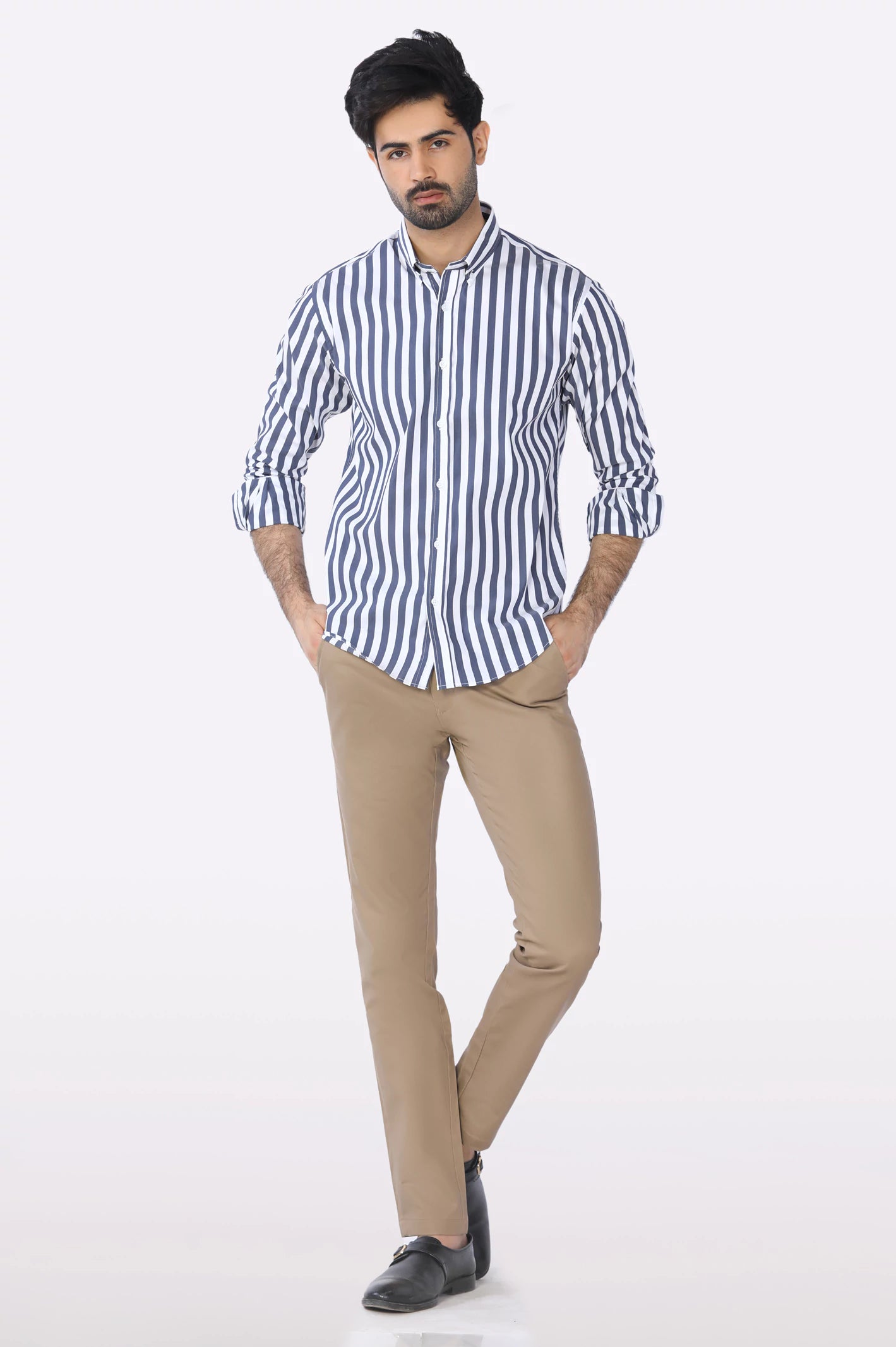 Dark Blue Awning Stripe Casual Shirt From Diners
