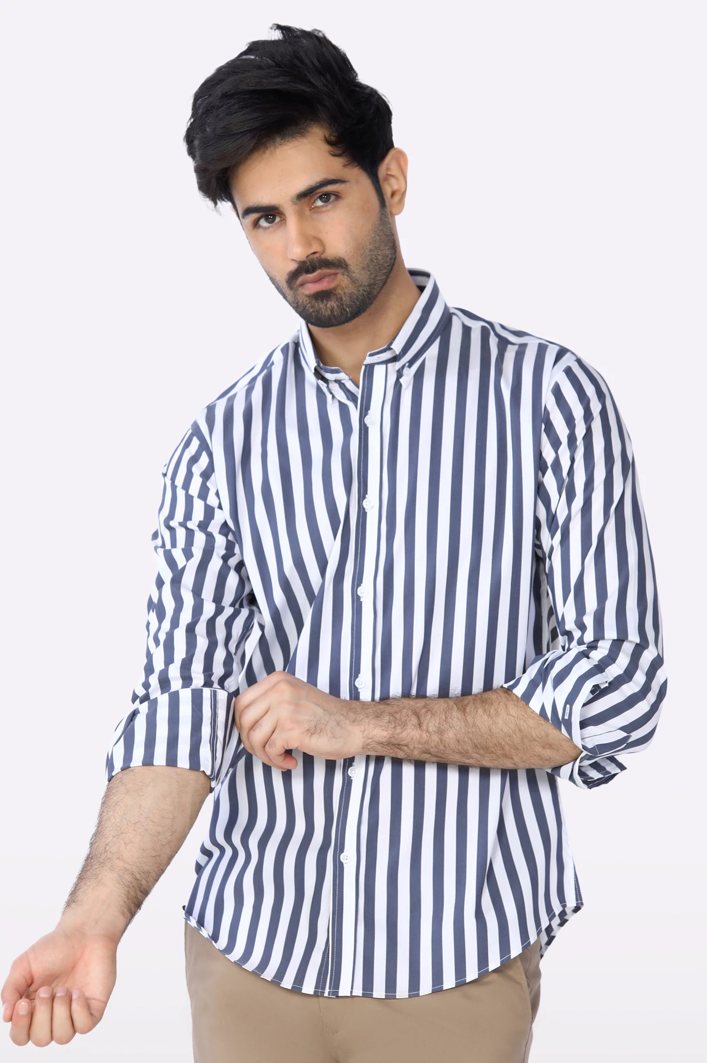 Dark Blue Awning Stripe Casual Shirt From Diners