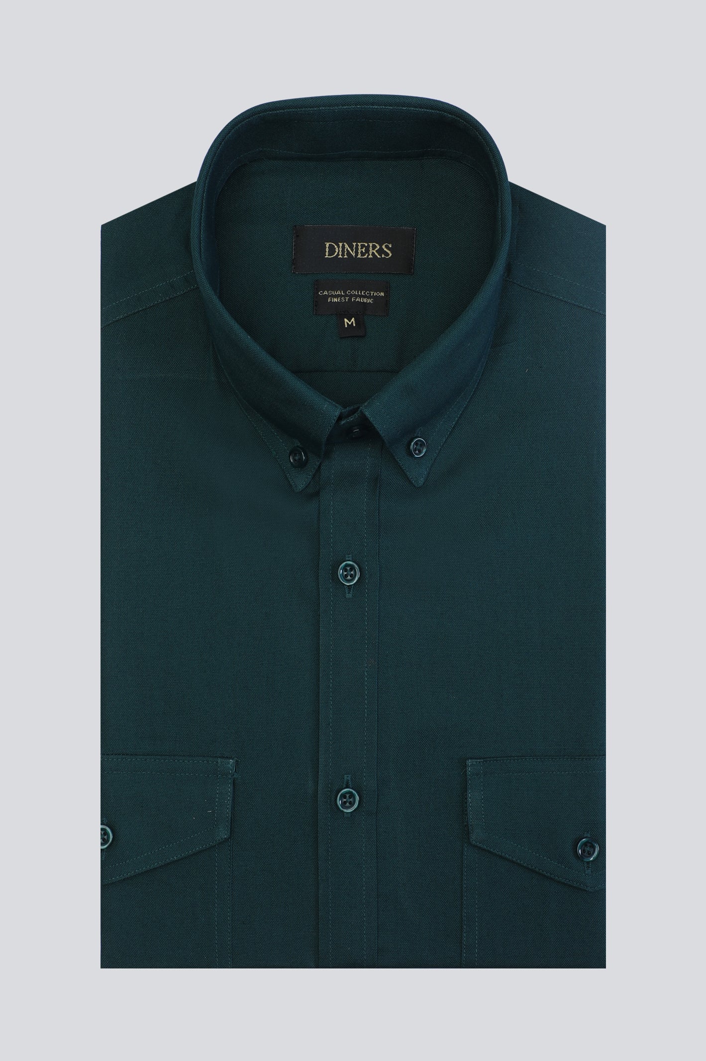 Dark Green Pinpoint Textured Casual Shirt From Diners