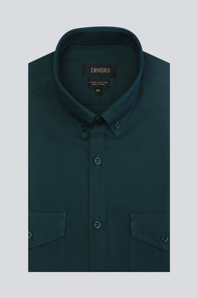 Dark Green Pinpoint Textured Casual Shirt From Diners