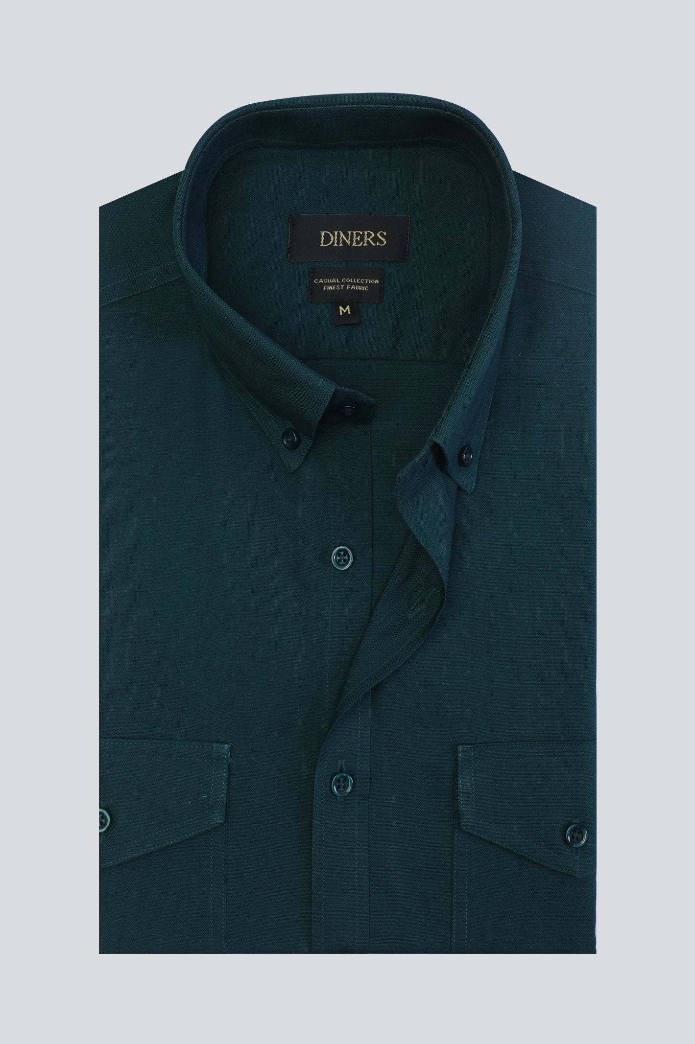 Dark Green Pinpoint Textured Casual Shirt From Diners