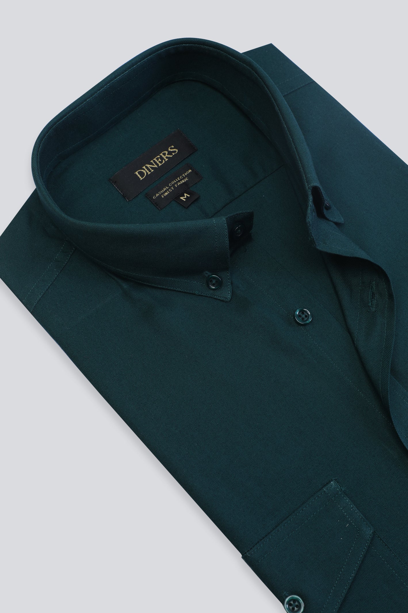 Dark Green Pinpoint Textured Casual Shirt From Diners