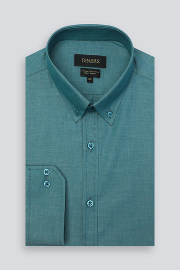 Green Self Textured Casual Shirt
