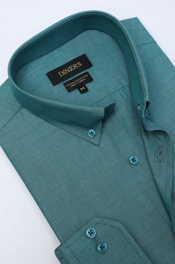 Green Self Textured Casual Shirt