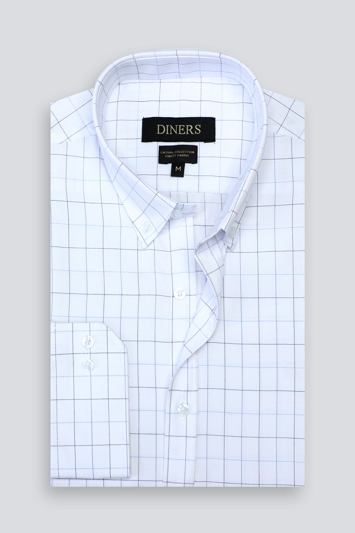 White Windowpane Check Casual Shirt For Men From Diners