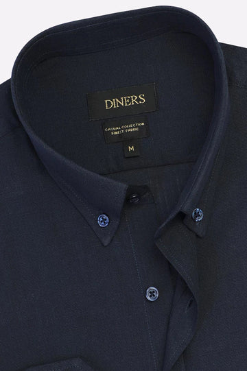 Navy Blue Plain Casual Shirt
