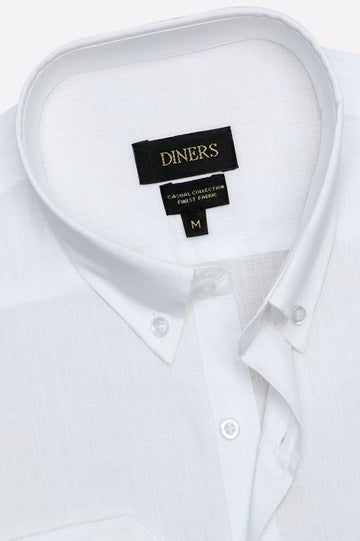 White Self Textured Casual Shirt