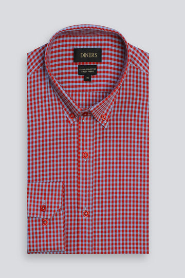 Red Mini Check Casual Shirt