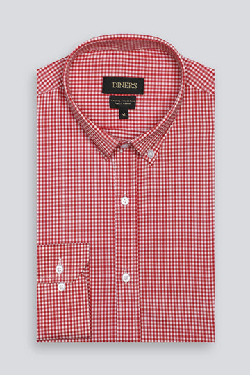 Red Mini Check Casual Shirt
