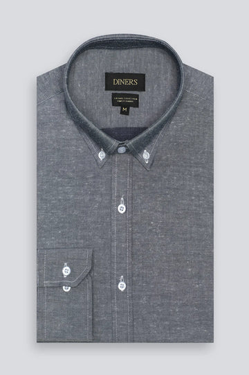 Dark Blue Textured Casual Shirt