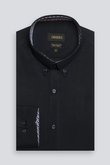 Navy Blue Plain Casual Shirt