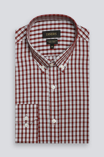 Maroon Tattersall Check Casual Shirt