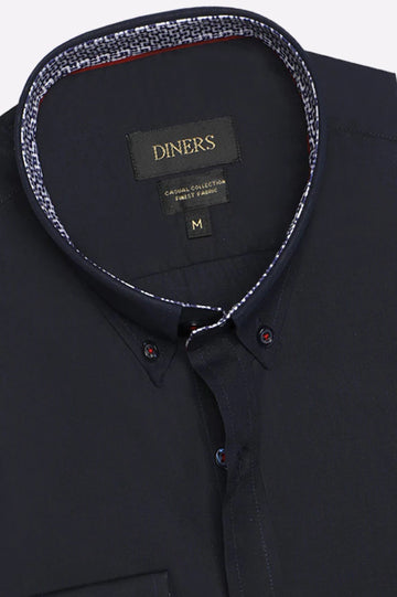 Navy Blue Plain Casual Shirt