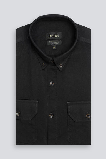 Black Twill Textured Casual Shirt