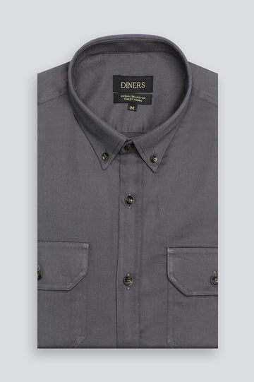 Dark Grey Plain Casual Shirt