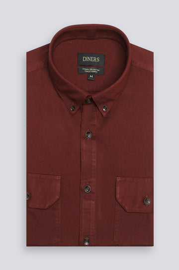Maroon Twill Textured Casual Shirt