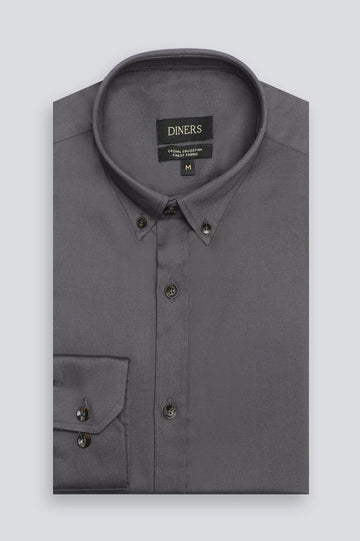 Dark Grey Plain Casual Shirt
