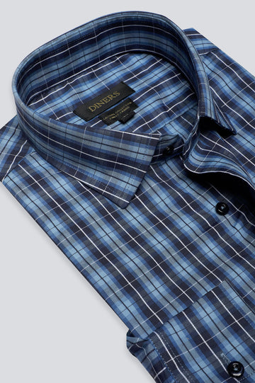Blue Tattersall Check Casual Shirt