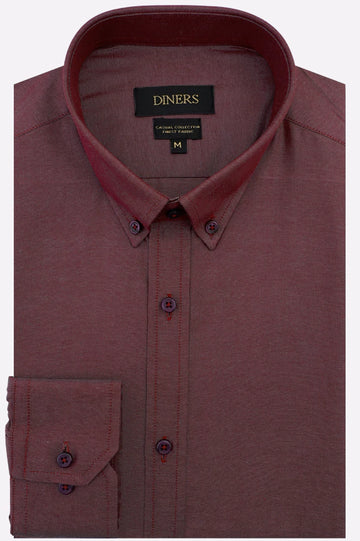 Maroon Self Textured Casual Shirt
