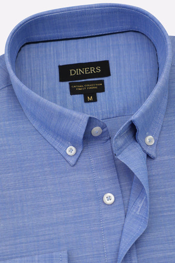 Blue Self Textured Casual Shirt