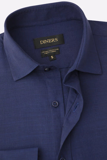 Navy Blue Self Textured Casual Shirt