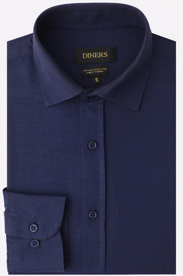 Navy Blue Self Textured Casual Shirt