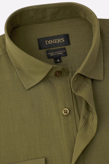 Olive Self Textured Casual Shirt