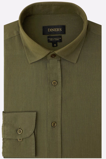 Olive Self Textured Casual Shirt