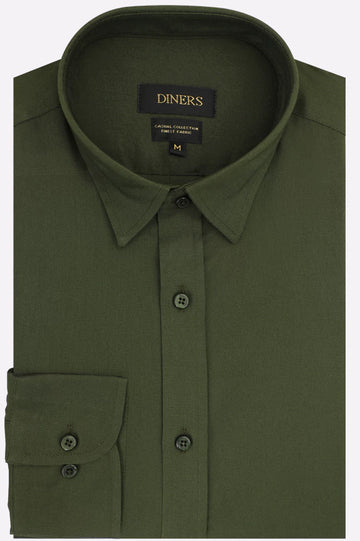 Olive Self Textured Casual Shirt