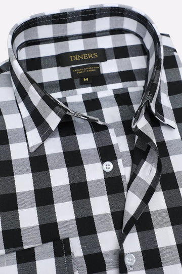 Black Gingham Check Casual Shirt