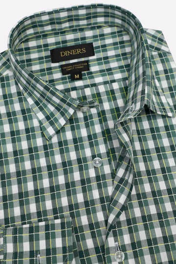 Green Plaid Cotton Casual Shirt