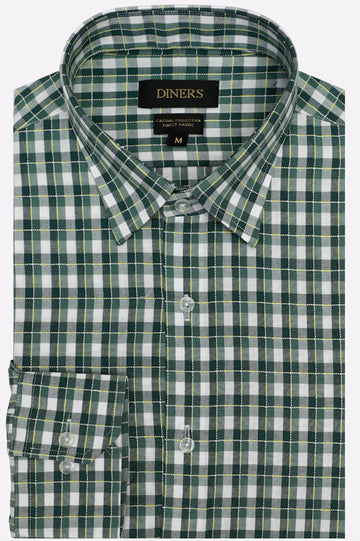 Green Plaid Cotton Casual Shirt