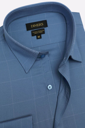 Blue Self Check Casual Shirt