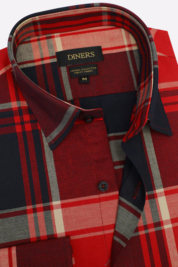 Red Plaid Check Casual Shirt