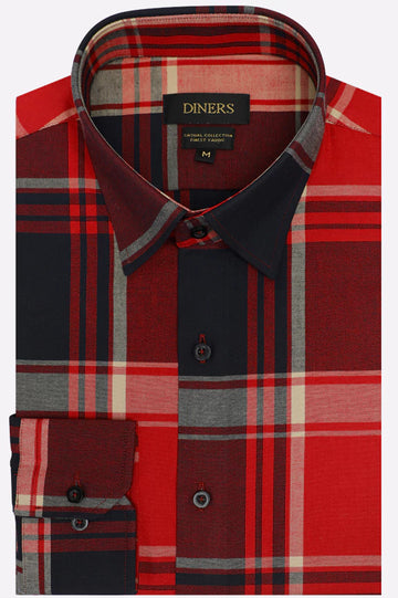 Red Plaid Check Casual Shirt