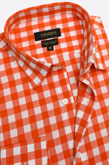 Orange Gingham Check Casual Shirt