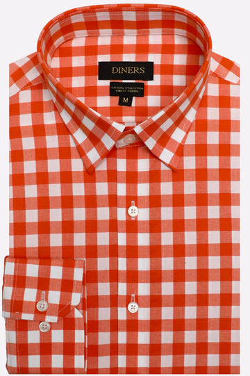 Orange Gingham Check Casual Shirt