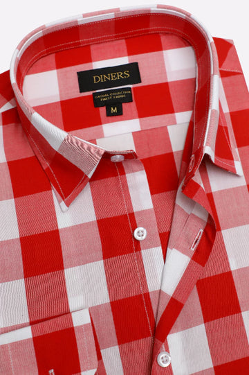 Red Gingham Check Casual Shirt
