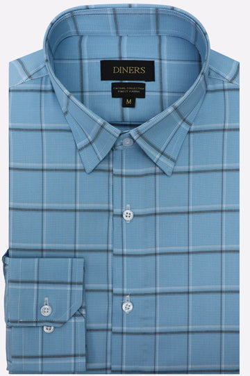 Blue Windowpane Check Casual Shirt